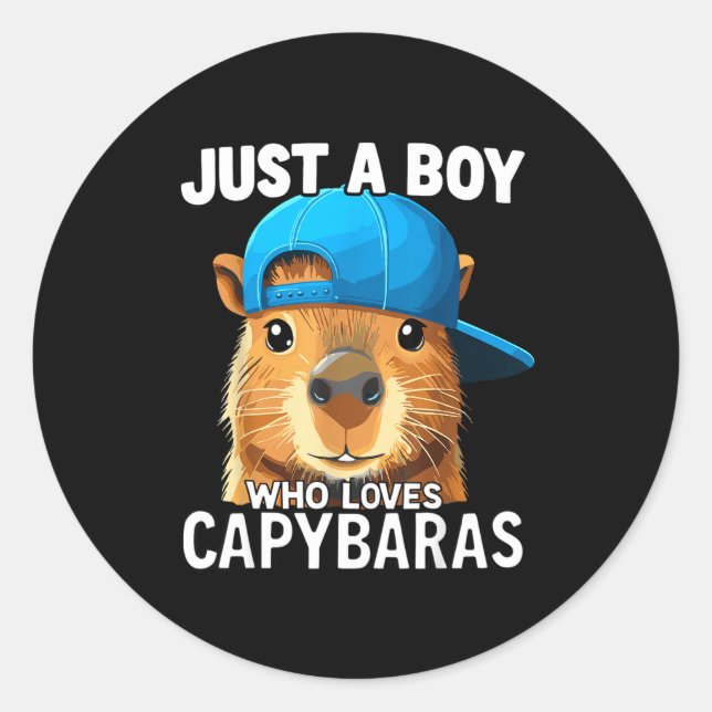 Adesivo Redondo Just A Boy Who Loves Capybaras  (Frente)