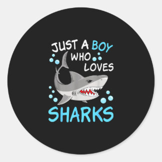 Adesivo Redondo Just A Boy Who Loves Sharks Funny Ocean Animal Sha