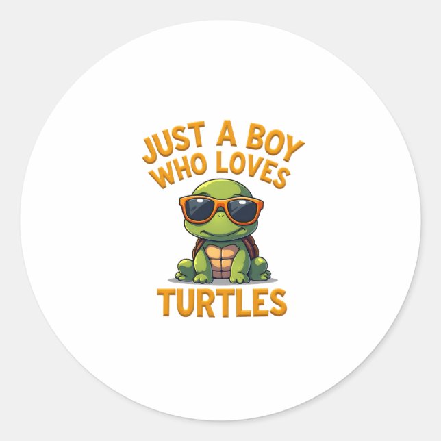 Adesivo Redondo Just a boy who loves turtles Children boy (Frente)