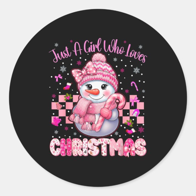 Adesivo Redondo Just A Little Girl Who Loves Christmas Nk Snowman  (Frente)