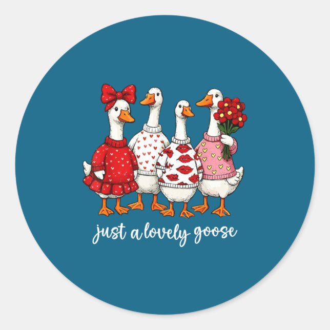 Adesivo Redondo Just A Lovely Goose Cute Silly Goose Valentine's D (Frente)