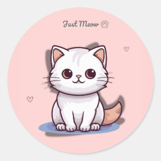 Adesivo Redondo Just Meow Cute White Kitten Sticker | Pink Pastel