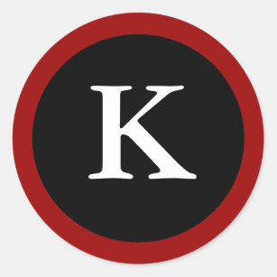 Adesivo Redondo K : Letra K inicial K Red, White e Black Stickers