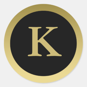 Adesivo Redondo K: Monograma K Elegante Dourado e Preto