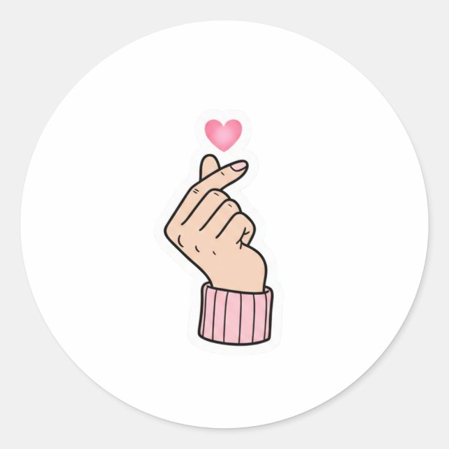 Adesivo Redondo K-Pop Finger Heart - Cute Pink Aesthetic Sticker (Frente)