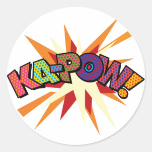 Adesivo Redondo KA-POW Diversão Arte Pop de Quadrinhos Retrô