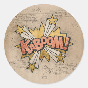 Adesivo Redondo KABOOM! Vintage Comic Book Steampunk Pop Art