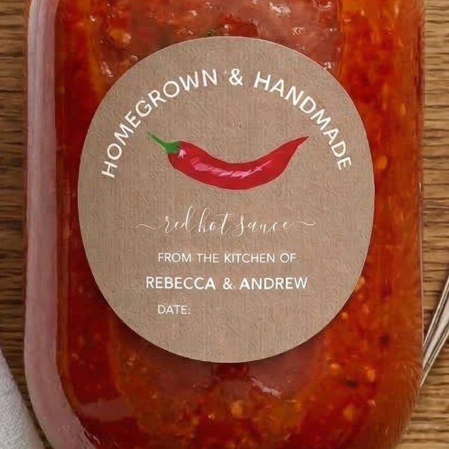 Adesivo Redondo Kaft artesanal e artesanal Molho Quente Mason Jar (Criador carregado)