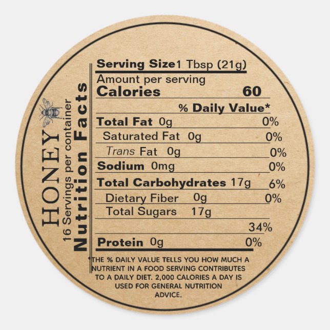 Adesivo Redondo Kaft Honey Jar Mini Nutrition Lid Label Bee (Frente)