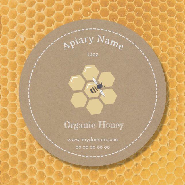 Adesivo Redondo Kaft Rustic Honey Jar Label Sticker for Bekeeper (Kraft & Rustic Honey Jar Label)