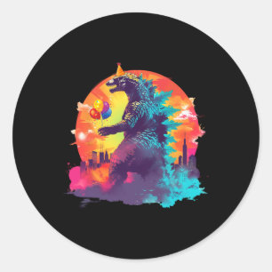 Adesivo Redondo Kaiju Birthday Engraçado Boys Birthday Monster