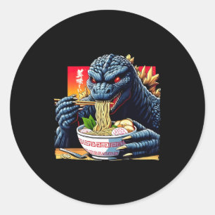 Adesivo Redondo Kaiju Engraçado Comendo Ramen Amante de Monstros J