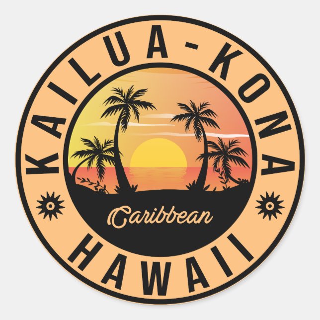 Adesivo Redondo Kailua Kona Hawaii Retro Sunset 60 Souvenirs (Frente)