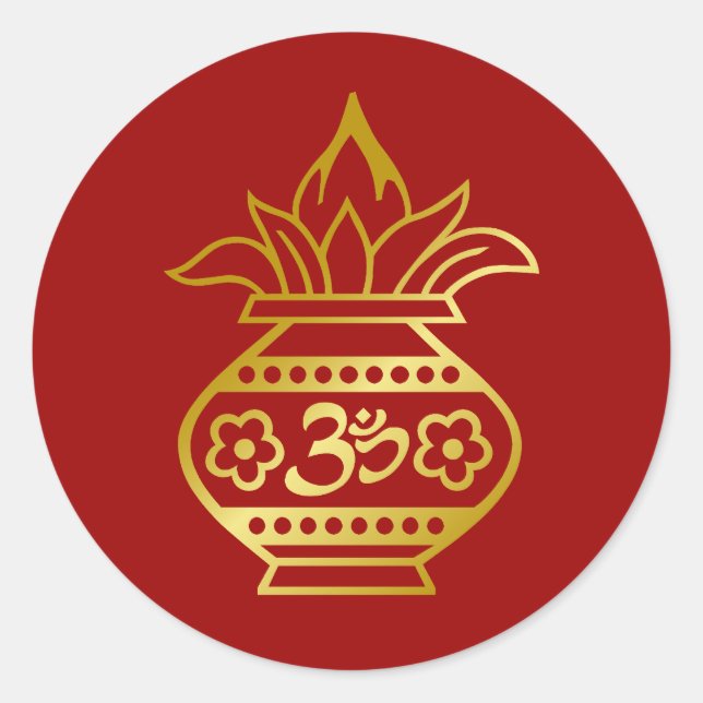 Adesivo Redondo Kalash Indiano com Sinal Om (Frente)