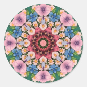 Adesivo Redondo ~ Kaleidoscópio Branco Cor-de-rosa Azul~