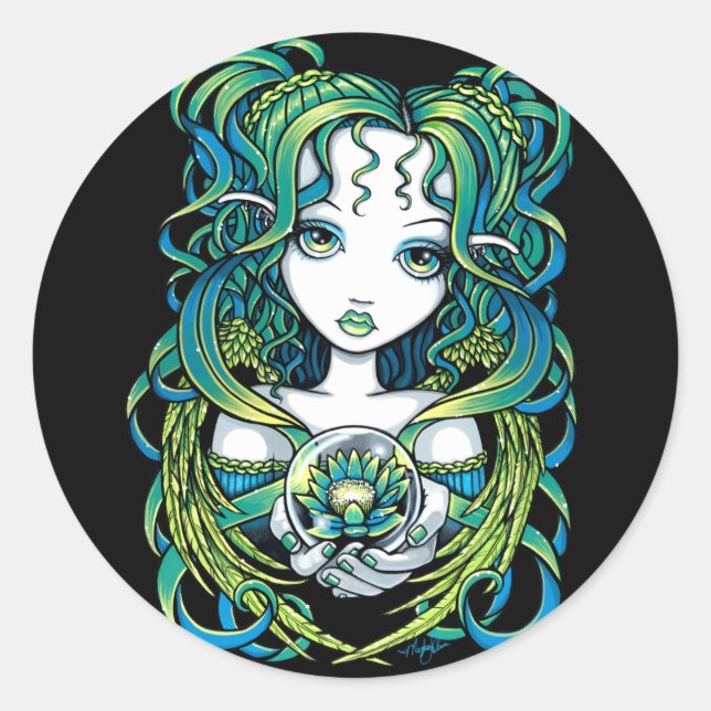 Adesivo Redondo "Kallan" Green Lotus Water Angel Sticker (Frente)