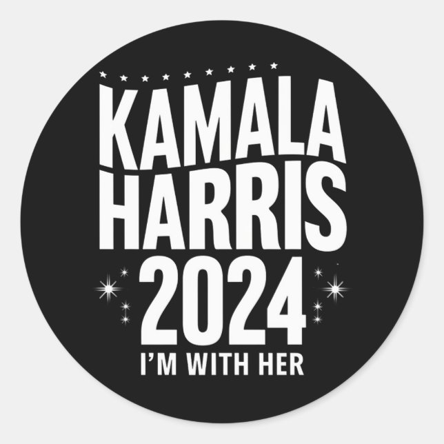 Adesivo Redondo Kamala 2024 Apoio que estou com Kamala Harris (Frente)