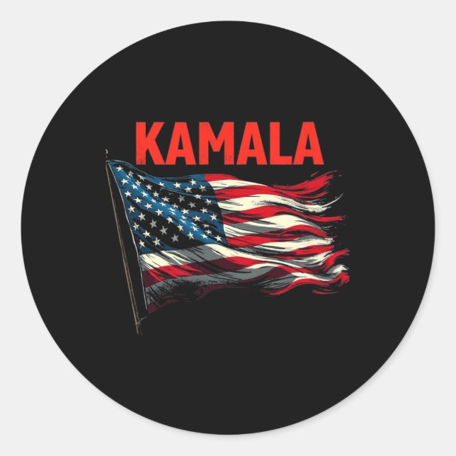 Adesivo Redondo Kamala American Flag (Frente)