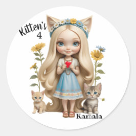Adesivo Redondo Kamala Cats Kids Personalizado Kitten