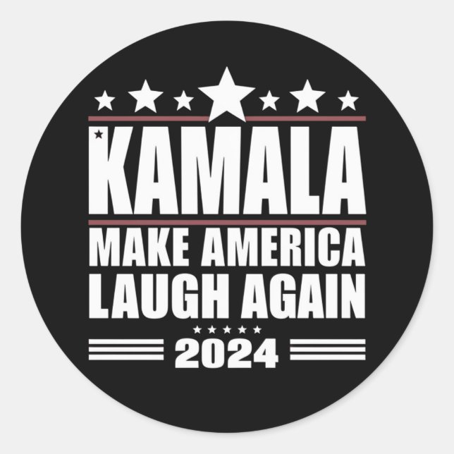 Adesivo Redondo Kamala Faça a América Rir Novamente Bandeira Ameri (Frente)
