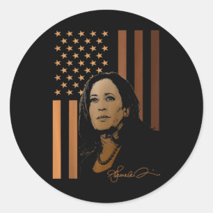 Adesivo Redondo Kamala Harris 2024 American Flag Senhora President