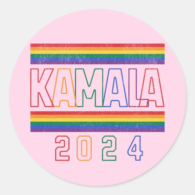 Adesivo Redondo Kamala Harris 2024 Rainbow LGBTQ Retro (Frente)