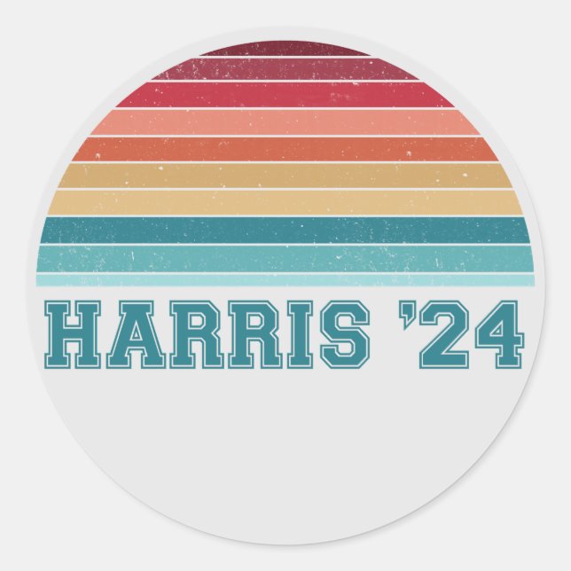 Adesivo Redondo Kamala Harris 2024 Retro Sunset Vintage (Frente)