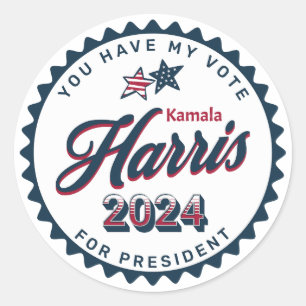 Adesivo Redondo Kamala Harris 2024   Tem o meu voto