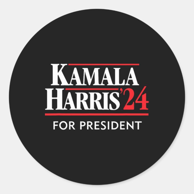 Adesivo Redondo Kamala Harris 24 Para O Presidente 2024 (Frente)