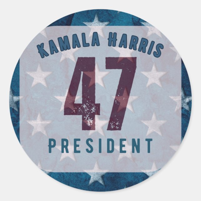Adesivo Redondo Kamala Harris 47º Presidente. Arredondada (Frente)