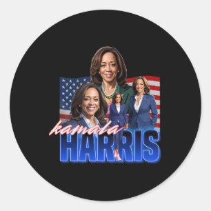 Adesivo Redondo Kamala Harris American Flag Bootleg Reboot