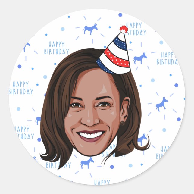 Adesivo Redondo Kamala Harris Birthday (Frente)