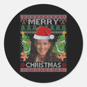 Adesivo Redondo Kamala Harris Camisa de Natal Feliz Camisa Ugly Mu