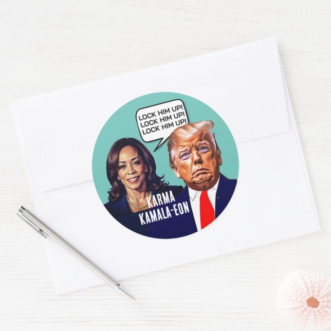 Adesivo Redondo Kamala Harris diz trump up (Envelope)