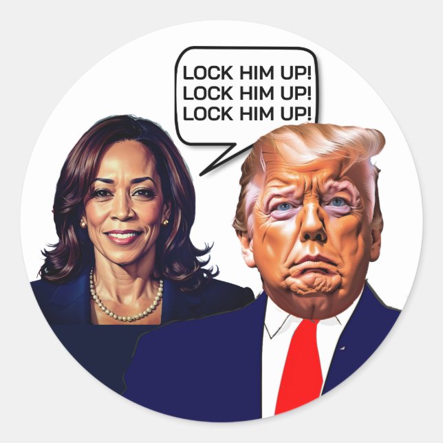 Adesivo Redondo Kamala Harris diz trump up (Frente)