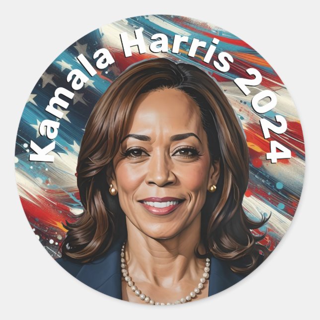 Adesivo Redondo Kamala Harris e American Flag (Frente)