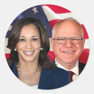 Adesivo Redondo Kamala Harris e Tim Walz