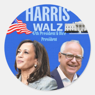 Adesivo Redondo Kamala Harris e Tim Walz-2024_