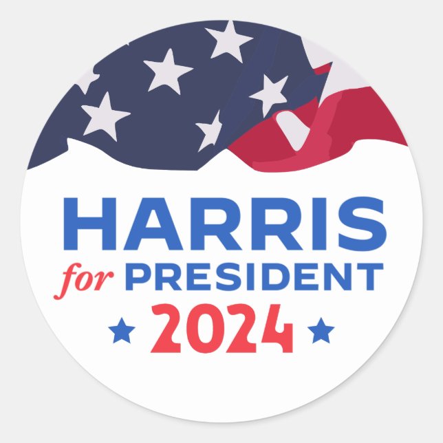 Adesivo Redondo Kamala Harris Para O Presidente 2024 American Flag (Frente)