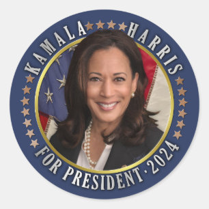 Adesivo Redondo Kamala Harris para Presidente 2024 Foto Democrata
