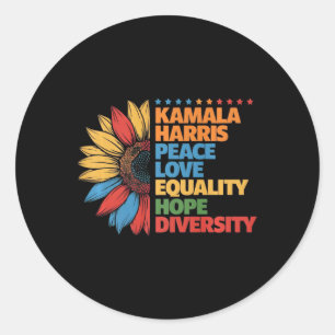 Adesivo Redondo Kamala Harris Paz Igualdade Amor Diversidade de Es