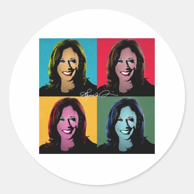 Adesivo Redondo KAMALA HARRIS Pop Art (Frente)