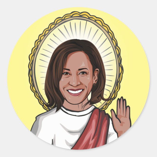 Adesivo Redondo Kamala Harris Prayer e Retrato da Paz (Frente)