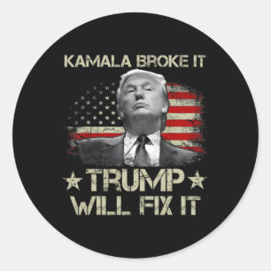 Adesivo Redondo Kamala Harris Quebrou Isso Trump Vai Consertar Ban