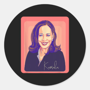 Adesivo Redondo Kamala Harris Senhora Presidente Pop Art Retrato
