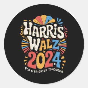 Adesivo Redondo Kamala Harris Tim Waltz Campanha Harris W 2024 Ele