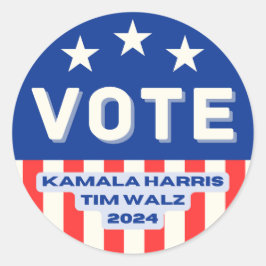 Adesivo Redondo Kamala Harris - Tim Walz 2024. Arredondada