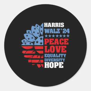 Adesivo Redondo Kamala Harris Tim Walz 2024 Peace Lgbt Harris Walz