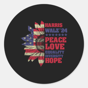 Adesivo Redondo Kamala Harris Tim Walz 2024 Peace Lgbt Harris Walz