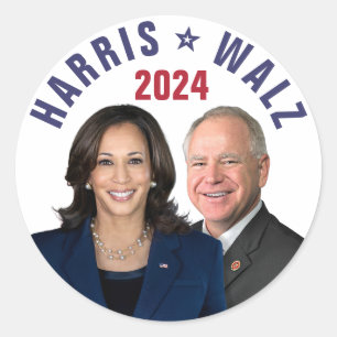 Adesivo Redondo Kamala Harris Tim Walz 2024 Presidente Vice Fotos